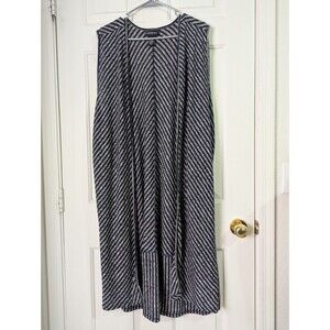Lane Bryant Sleeveless Open Knit Duster Cardigan Womens 26/28 Navy Gray Stripes
